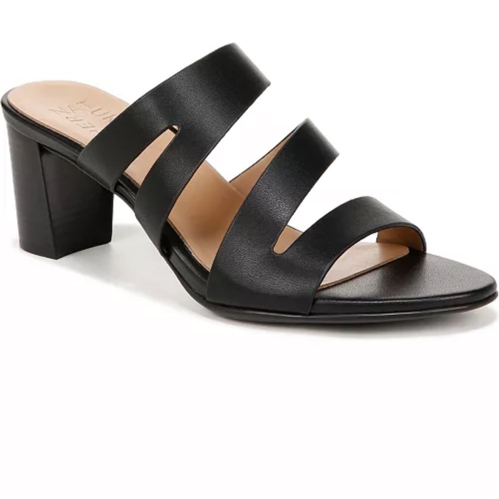 Black 3-Strap Block Heel Sandal - Women